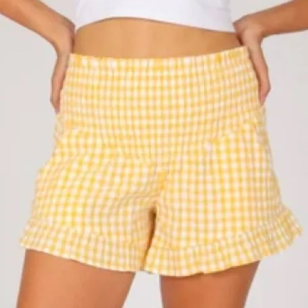 NWT Juniors Size L REWASH Gingham Check Yellow White Shorts Casual Pull On.